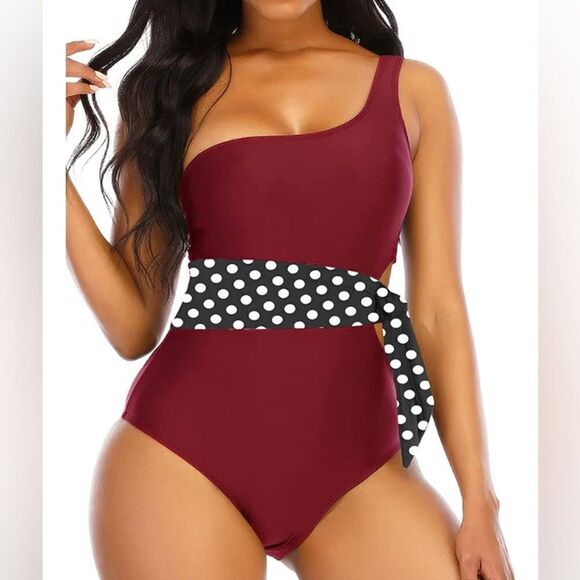 Adisputent One Piece Swimsuit Cutout Padded Vintage Sexy One Shoulder Size XXL - Picture 1 of 9